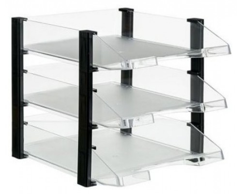 CONJUNTO 3 BANDEJAS JUMBORACK TRANSPARENTE CON ELEVADORES NEGROS 350X285X280 MM ARCHIVO 2000 704 CS TP (Espera 4 dias)