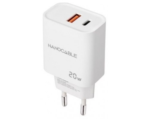 CARGADOR USB-C/PD + USB-A/QC 20W BLANCO NANOCABLE
