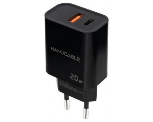 CARGADOR USB-C/PD + USB-A/QC 20W NEGRO NANOCABLE