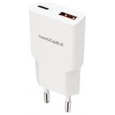 Nanocable Cargador USB-C/PD + USB-A/QC 25W Blanco