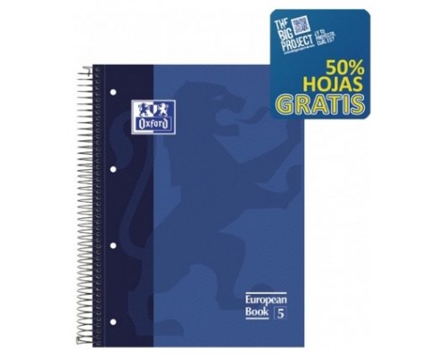 CUADERNO EUROPEANBOOK 5 TAPA EXTRADURA A4+ 120 HOJAS 5X5 COLORES VIVOS 50% HOJAS GRATIS OXFORD 100430279 (MIN5) (Espera 4 dias)