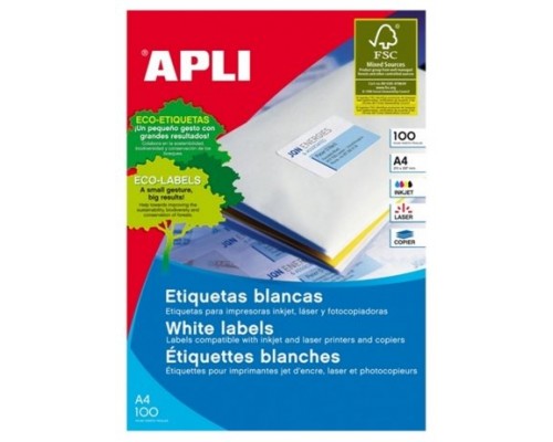 CAJA 100 HOJAS ETIQUETA BLANCA ILC 105X37 1274 APLI (Espera 4 dias)