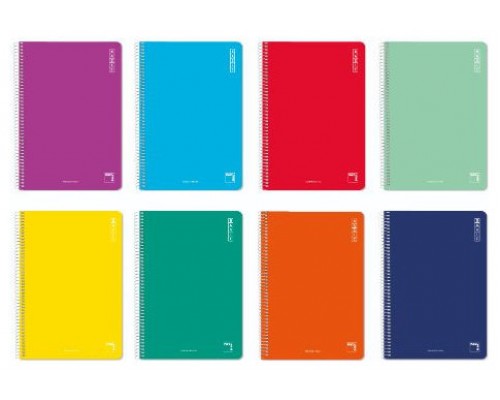 CUADERNO ESPIRAL SERIE BASIC TAPA CARTONCILLO 60 GRS. 4º (155X215MM.) 80 HOJAS HORIZONTAL CON MARGEN 8 COLORES SURTIDOS PACSA 16429 (MIN10) (Espera 4 dias)