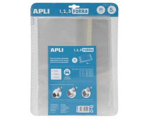 BLÍSTER 5 UDS. FORRO DE LIBROS CON SOLAPA AJUSTABLE PP 300 MM APLI 16914 (Espera 4 dias)