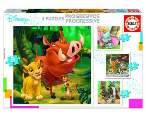 PUZZLE PROGRESIVOS DISNEY ANIMALS DUMBO+BAMBI+LION KING+JUNGLE BOOK DE 3-5 AÑOS EDUCA BORRAS 18104 (Espera 4 dias)