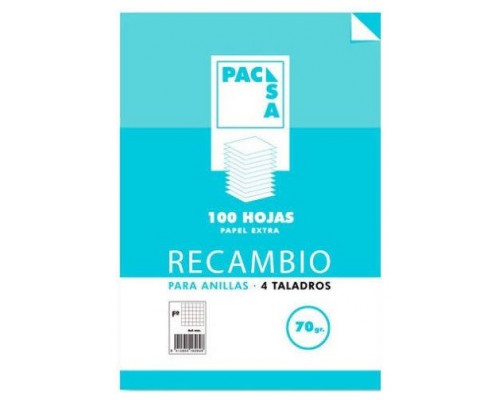 RECAMBIO 70 GRS. 4 TALADROS FOLIO (215X310MM.) 100 HOJAS CUADRÍCULA 4X4 CON MARGEN PACSA 21211 (Espera 4 dias)