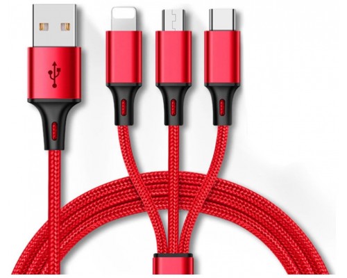 Cable Multi Carga USB 2.0 a Tipo C + Ligthning + Micro USB Rojo Biwond (Espera 2 dias)