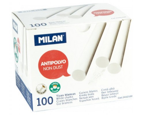 CAJA 100 TIZAS DE CARBONATO DE CALCIO BLANCAS REDONDAS -ANTIPOLVO MILAN 2442100 (Espera 4 dias)