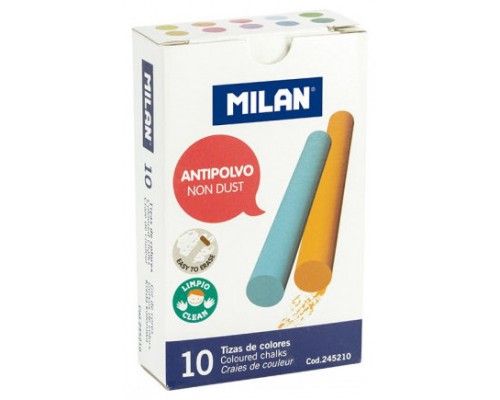 CAJA 10 TIZAS DE CARBONATO DE CALCIO DE COLORES REDONDAS -ANTIPOLVO MILAN 245210 (Espera 4 dias)