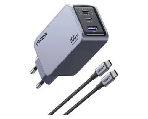 Ugreen Nexode Pro EU 3-Port GaN PD Fast Charger With USB-C Cable Universal Negro, Gris Corriente alterna Carga r&aacute;pida Interior (Espera 4 dias)