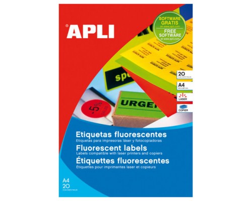 PACK 20 HOJAS (20UD.)ETIQUETAS ROJO FLUORESCENTE PERMANENTES 210,0 X 297,0 MM APLI 2880 (Espera 4 dias)