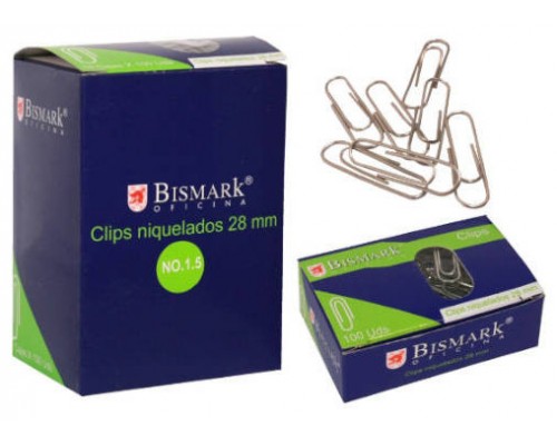 CAJA 100 CLIPS LABIADOS NIQUELADOS PUNTA REDONDA Nº 1,5 DE 28 MM. BISMARK 316866 (MIN10) (Espera 4 dias)