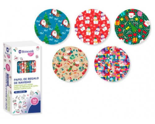 PAPEL DE REGALO NAVIDAD COLORS 70X200 BISMARK 329859 (MIN50) (Espera 4 dias)