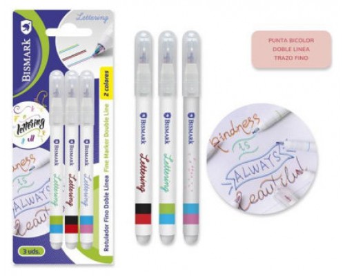 SET 3 ROTULADORES LETTERING DE DOBLE LINEA BICOLOR BISMARK 330009 (Espera 4 dias)