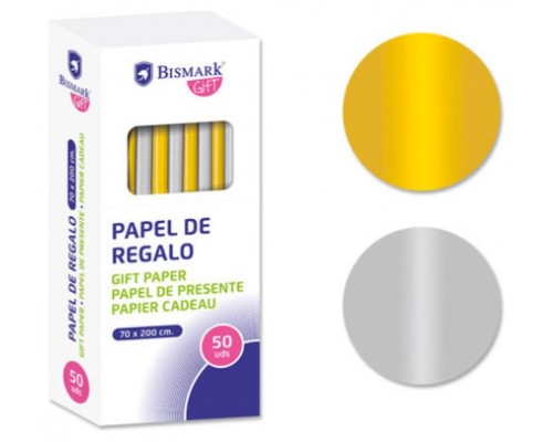 PAPEL DE REGALO LISO ORO/PLATA 70X200 BISMARK 330276 (MIN50) (Espera 4 dias)