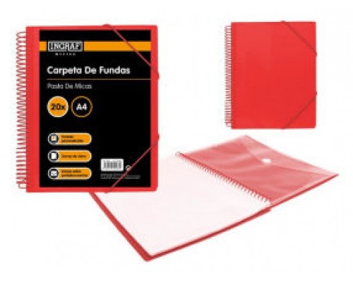 CARPETA ESPIRAL 20 FUNDAS CON SOBRE A4 ROJA POLIPROPILENO INGRAF 332487 (MIN6) (Espera 4 dias)