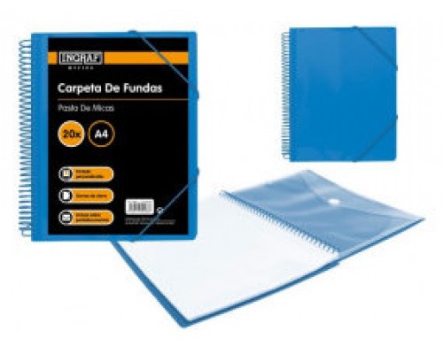 CARPETA ESPIRAL 20 FUNDAS CON SOBRE A4 AZUL POLIPROPILENO INGRAF 332488 (MIN6) (Espera 4 dias)