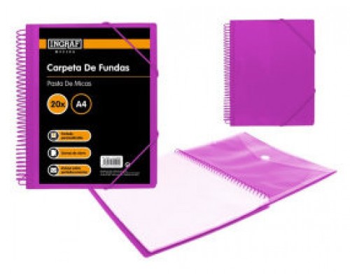 CARPETA ESPIRAL 20 FUNDAS CON SOBRE A4 MORADO POLIPROPILENO INGRAF 332490 (MIN6) (Espera 4 dias)