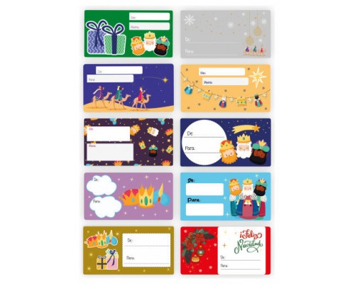 CAJA 100 ETIQUETAS ADHESIVAS PARA REGALOS REYES MAGOS BISMARK 332911 (Espera 4 dias)