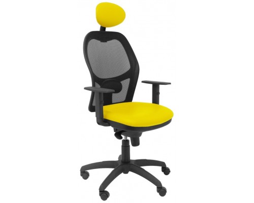 PIQUERAS Y CRESPO Silla Jorquera malla negra asiento similpiel amarillo con cabecero fijo