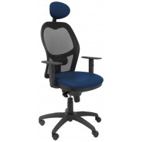PIQUERAS Y CRESPO Silla Jorquera malla negra asiento similpiel azul marino con cabecero fijo