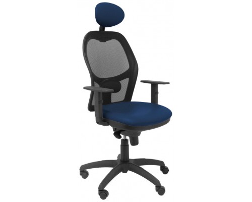PIQUERAS Y CRESPO Silla Jorquera malla negra asiento similpiel azul marino con cabecero fijo