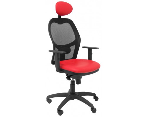 PIQUERAS Y CRESPO Silla Jorquera malla negra asiento similpiel rojo con cabecero fijo