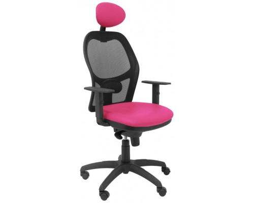 PIQUERAS Y CRESPO Silla Jorquera malla negra asiento similpiel rosa con cabecero fijo