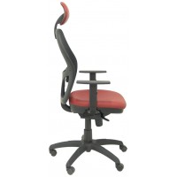 PIQUERAS Y CRESPO Silla Jorquera malla negra asiento similpiel granate con cabecero fijo