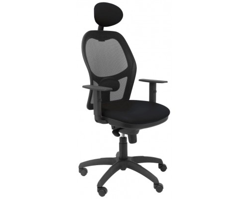PIQUERAS Y CRESPO Silla Jorquera malla negra asiento similpiel negro con cabecero fijo