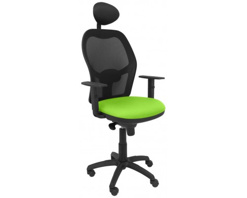 PIQUERAS Y CRESPO Silla Jorquera malla negra asiento bali verde pistacho con cabecero fijo