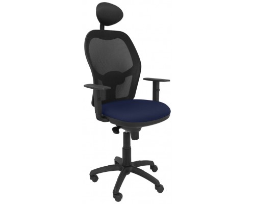 PIQUERAS Y CRESPO Silla Jorquera malla negra asiento bali azul marino con cabecero fijo