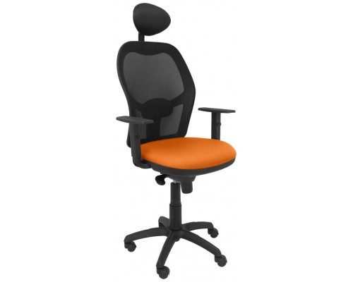 PIQUERAS Y CRESPO Silla Jorquera malla negra asiento bali naranja con cabecero fijo