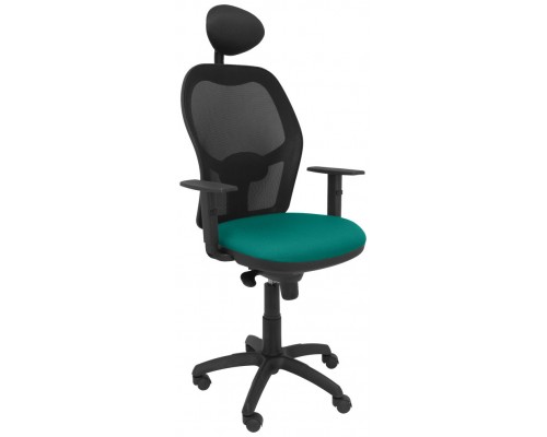 PIQUERAS Y CRESPO Silla Jorquera malla negra asiento bali turquesa con cabecero fijo