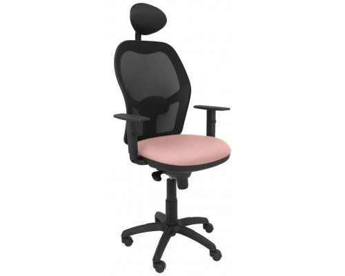 PIQUERAS Y CRESPO Silla Jorquera malla negra asiento bali rosa palido con cabecero fijo