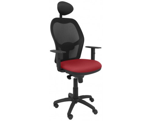 PIQUERAS Y CRESPO Silla Jorquera malla negra asiento bali granate con cabecero fijo