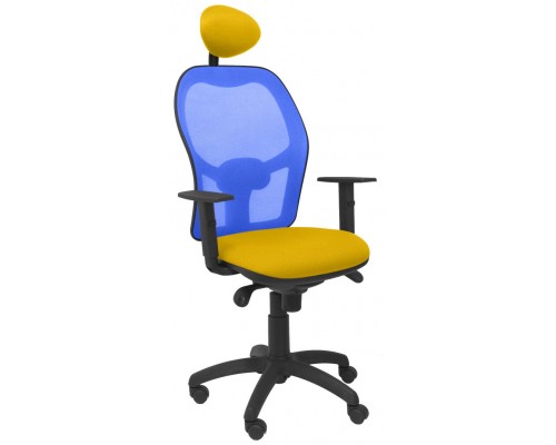 PIQUERAS Y CRESPO Silla Jorquera malla azul asiento bali amarillo con cabecero fijo