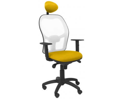 PIQUERAS Y CRESPO Silla Jorquera malla blanca asiento bali amarillo con cabecero fijo