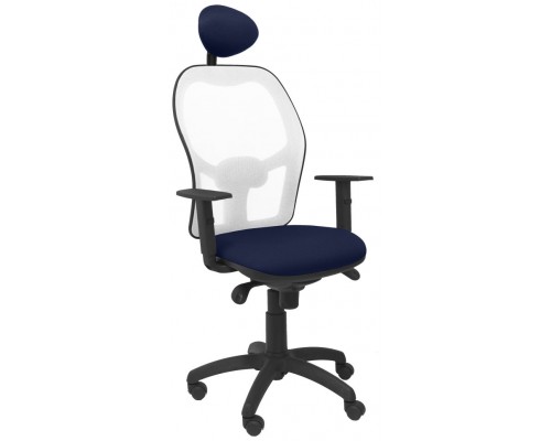 PIQUERAS Y CRESPO Silla Jorquera malla blanca asiento bali azul marino con cabecero fijo