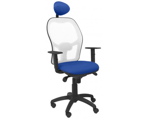PIQUERAS Y CRESPO Silla Jorquera malla blanca asiento bali azul con cabecero fijo