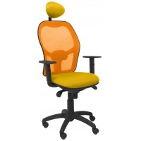 PIQUERAS Y CRESPO Silla Jorquera malla naranja asiento bali amarillo con cabecero fijo