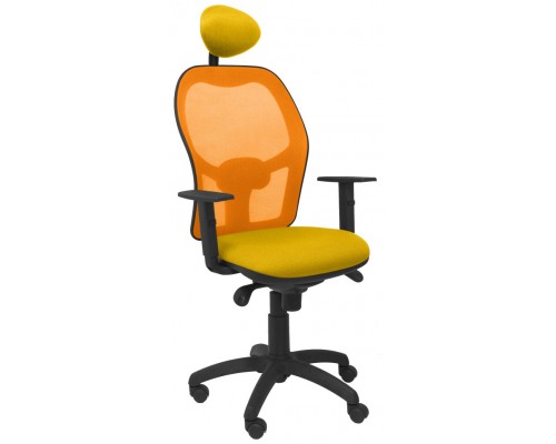 PIQUERAS Y CRESPO Silla Jorquera malla naranja asiento bali amarillo con cabecero fijo