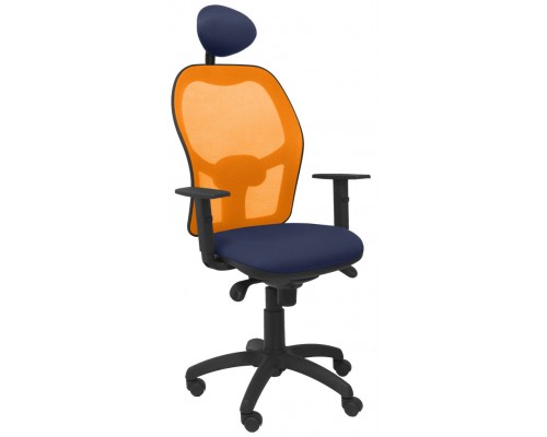 PIQUERAS Y CRESPO Silla Jorquera malla naranja asiento bali azul marino con cabecero fijo