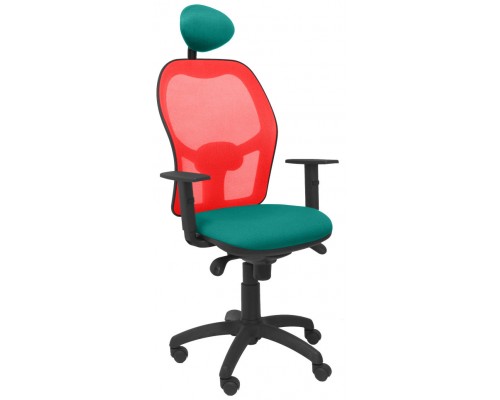 PIQUERAS Y CRESPO Silla Jorquera malla roja asiento bali turquesa con cabecero fijo