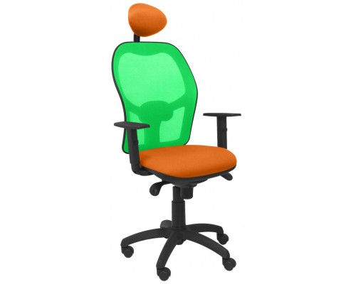 PIQUERAS Y CRESPO Silla Jorquera malla verde asiento bali naranja con cabecero fijo