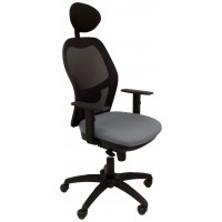 PIQUERAS Y CRESPO Silla Jorquera malla negra asiento bali gris con cabecero fijo