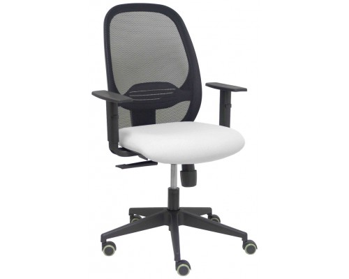 PIQUERAS Y CRESPO Silla Cilanco negra malla negra asiento bali blanco brazo regulable.