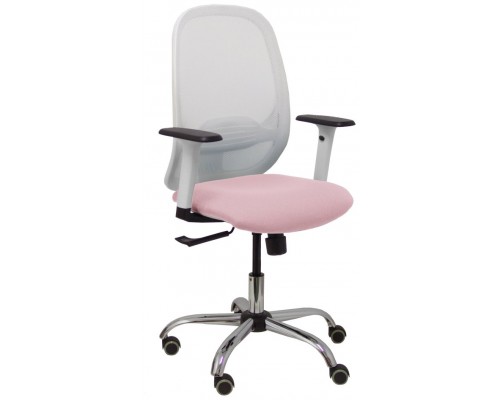 PIQUERAS Y CRESPO Silla Cilanco blanca malla blanca asiento bali rosa brazo regulable base cromada ruedas de parque