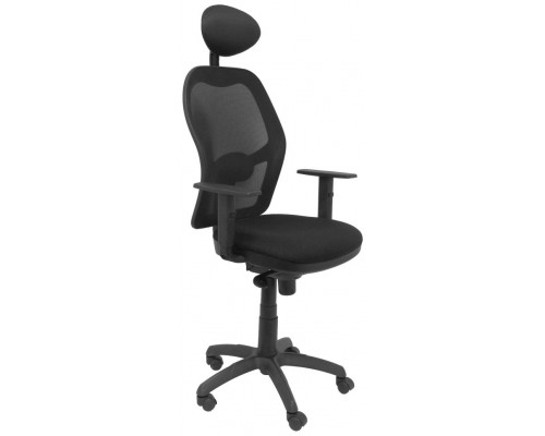 PIQUERAS Y CRESPO Silla Jorquera malla negra asiento bali negro con cabecero fijo y ruedas de parque