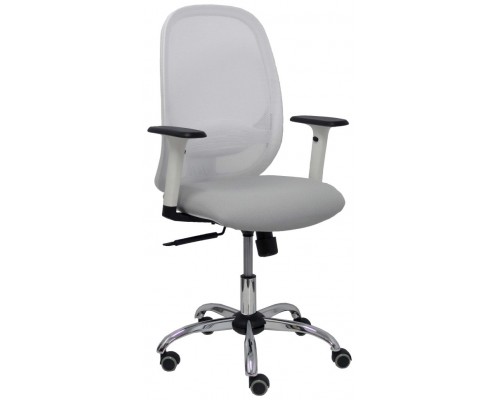 PIQUERAS Y CRESPO Silla Cilanco blanca malla blanca asiento bali gris claro brazo regulable base cromada ruedas parque